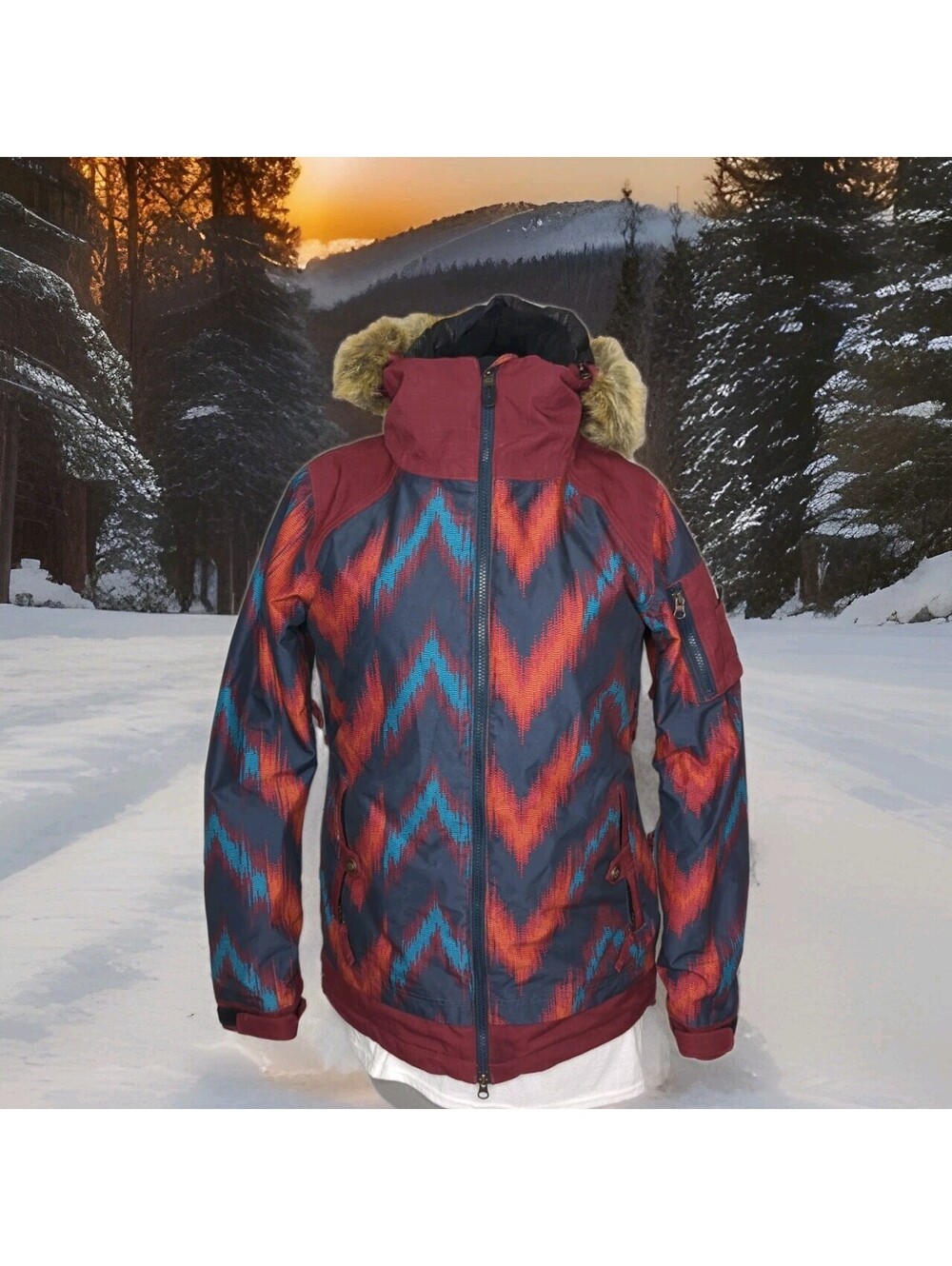 686 Authentic Aerial Ski Jacket Infidry Women Medium Aztec Thermal Snowboard Fur - Picture 2 of 13
